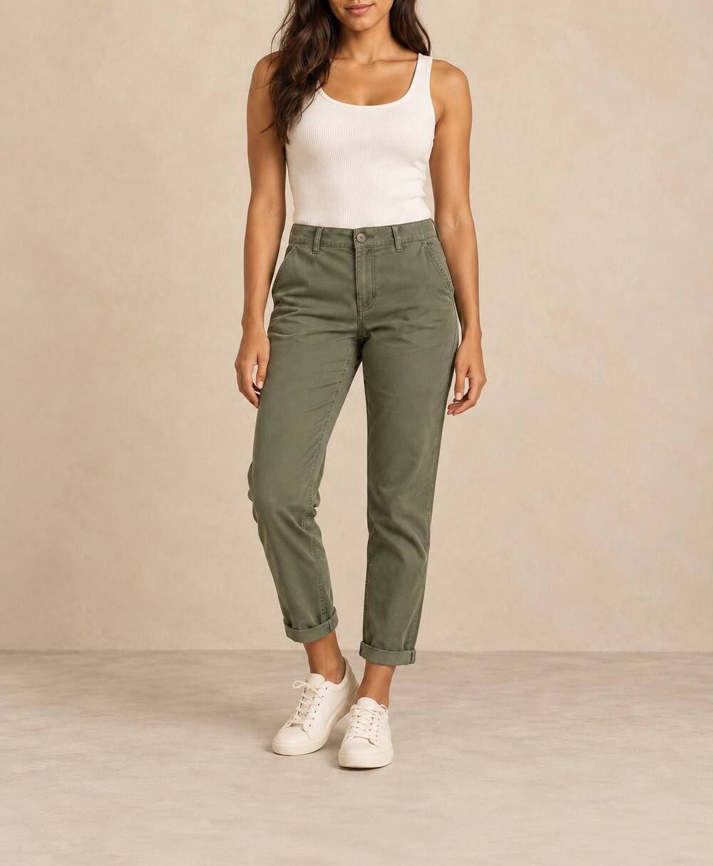 Gap Olive Slim Fit Cropped Stretch Chino Pants Elastic Waist Size 4
